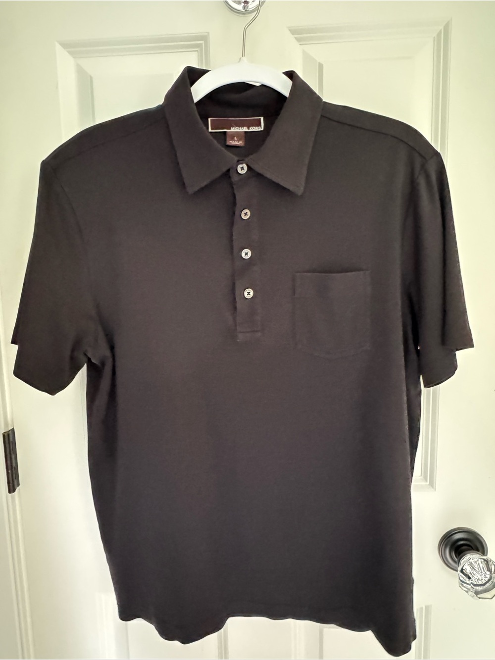 Michael Kors Men's Black Short-Sleeve Polo with Chest Pocket size L